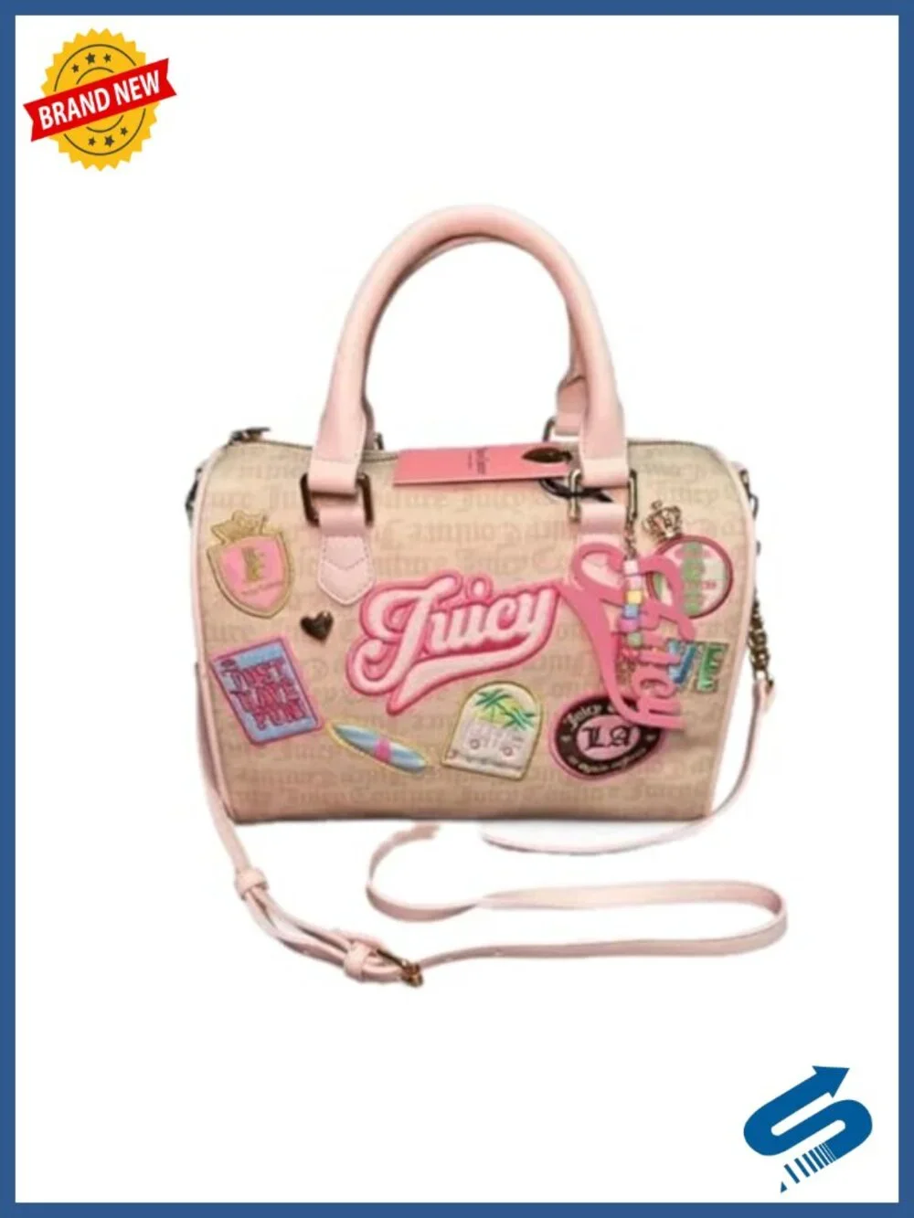 Canvas Satchel with Patches, Crossbody Strap, Faux Leather Trim
